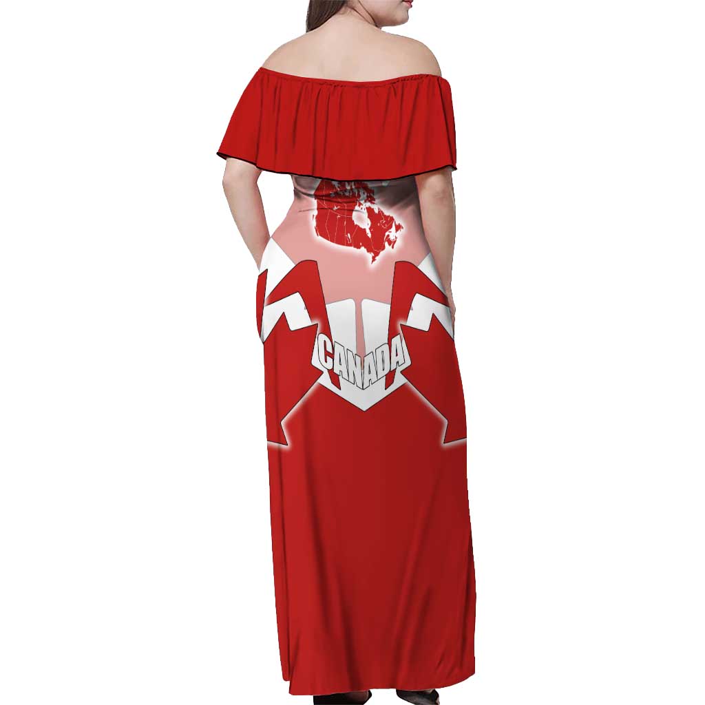 Canada Flag Off Shoulder Maxi Dress National Map & Symbolic Design