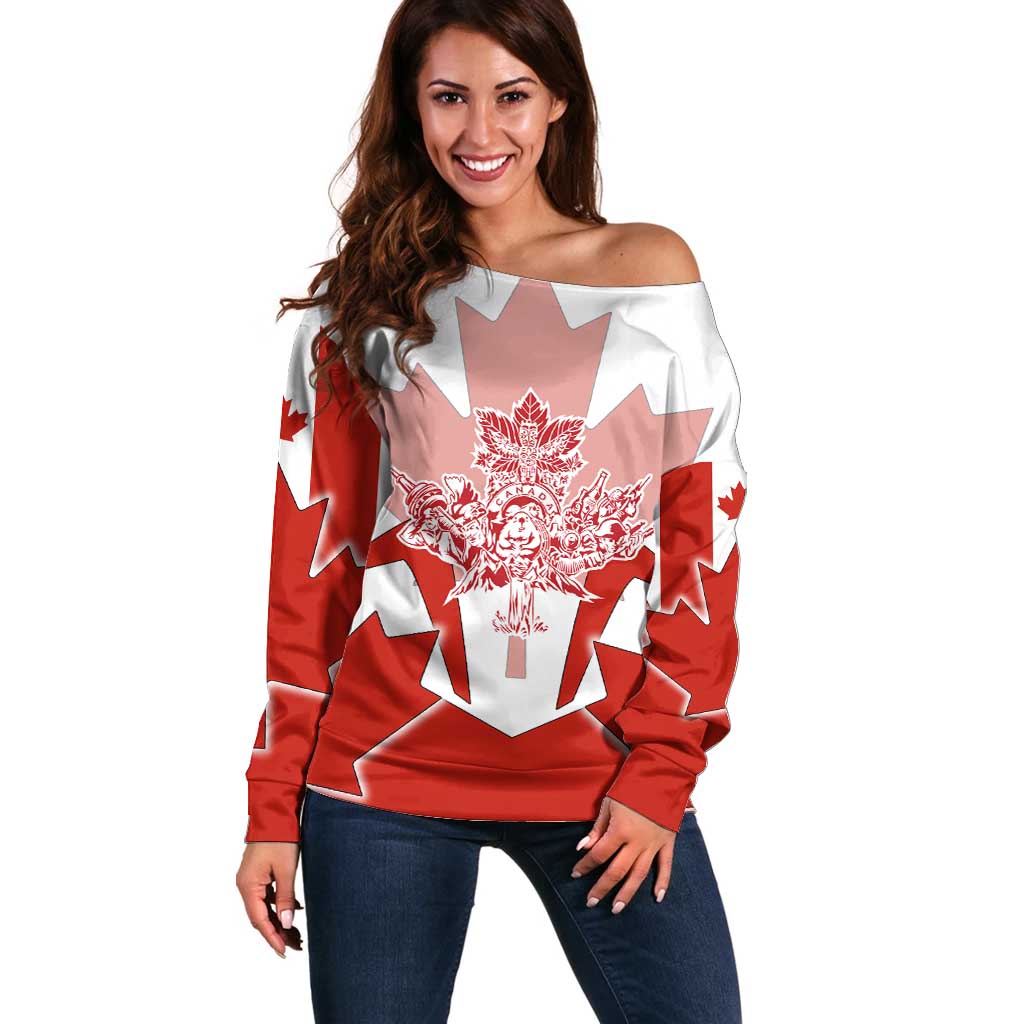 Canada Flag Off Shoulder Sweater National Map & Symbolic Design