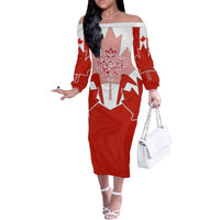 Canada Flag Off The Shoulder Long Sleeve Dress National Map & Symbolic Design