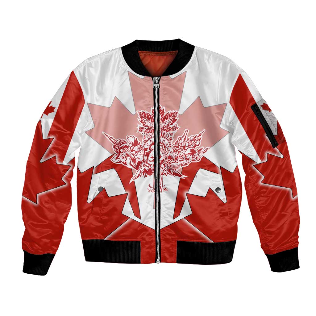 Canada Flag Sleeve Zip Bomber Jacket National Map & Symbolic Design