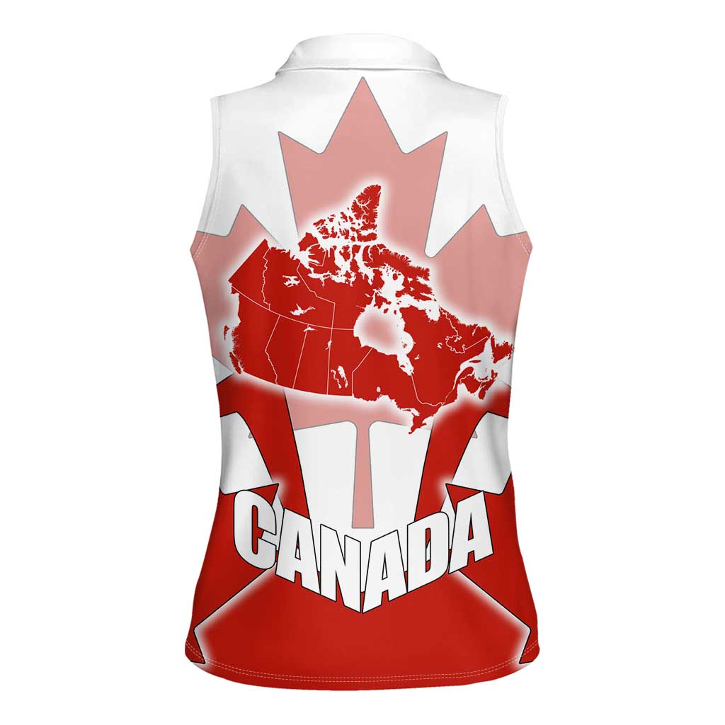 Canada Flag Women Sleeveless Polo Shirt National Map & Symbolic Design