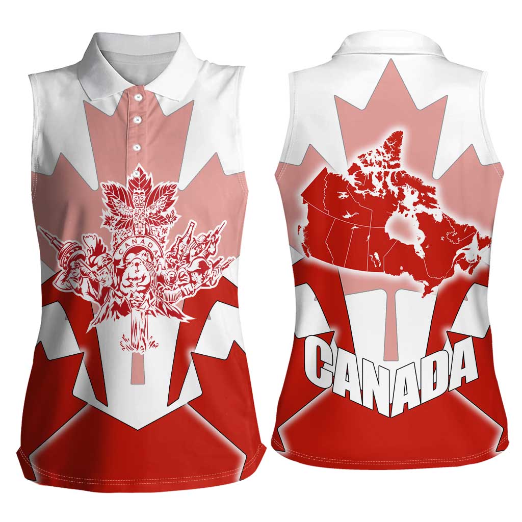 Canada Flag Women Sleeveless Polo Shirt National Map & Symbolic Design