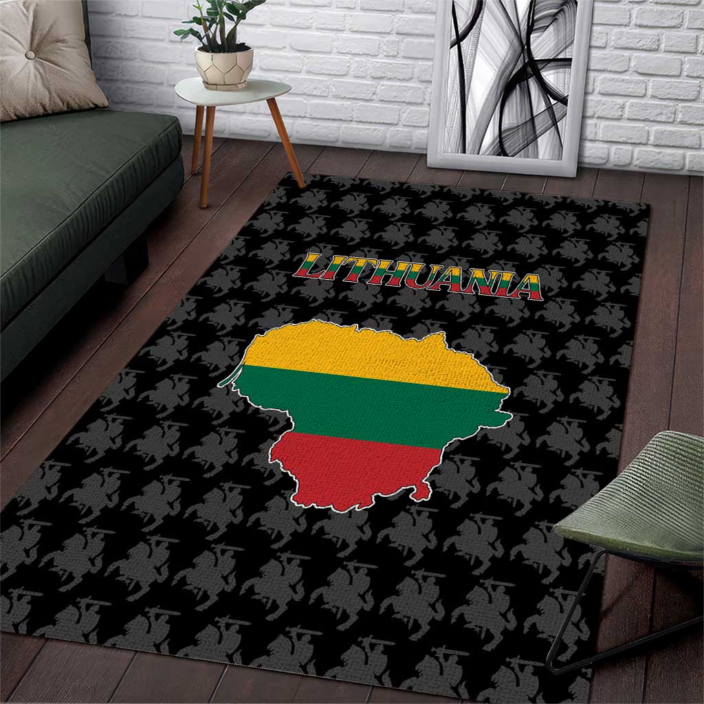 Lithuania Map Combined with National Coat of Arms Area Rug Patriotic Design