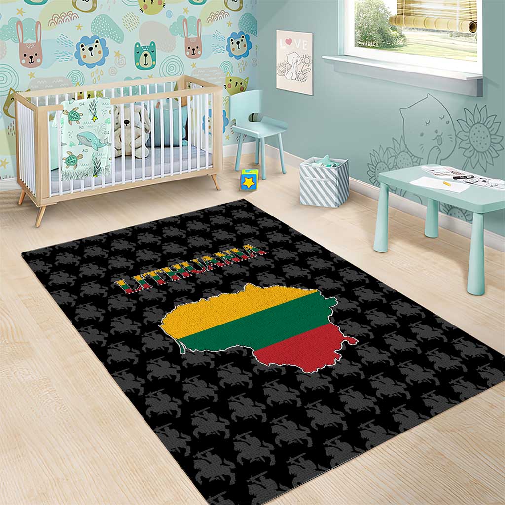 Lithuania Map Combined with National Coat of Arms Area Rug Patriotic Design