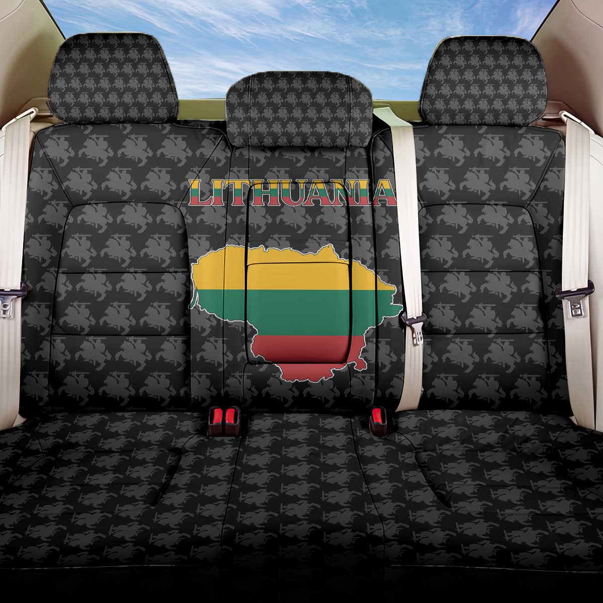Lithuania Map Combined with National Coat of Arms Back Car Seat Cover Patriotic Design