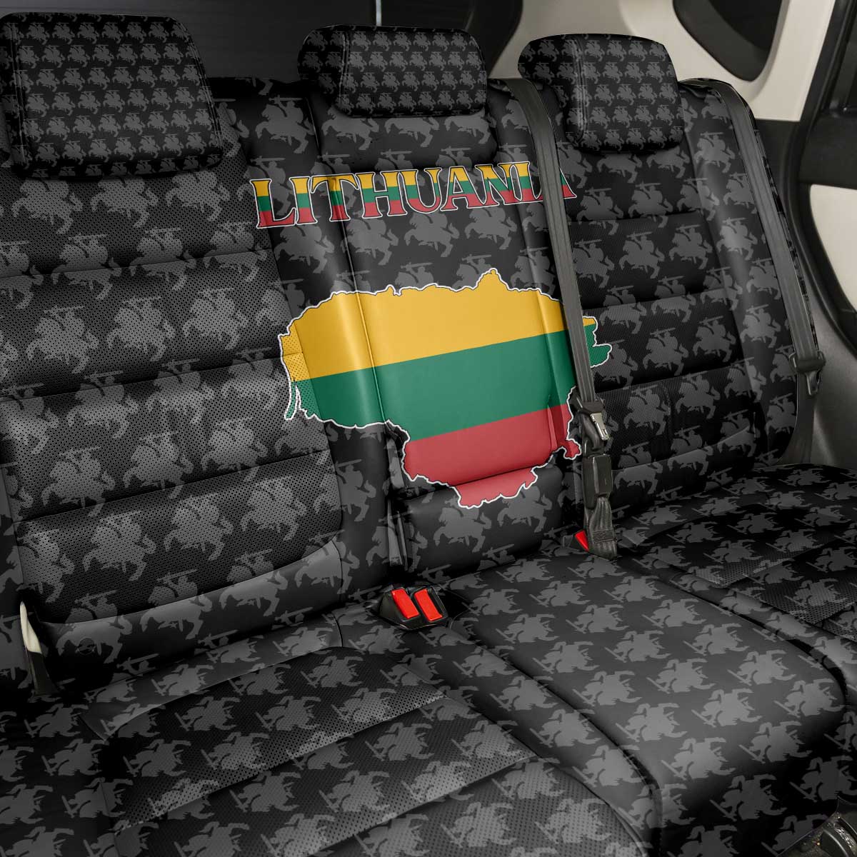 Lithuania Map Combined with National Coat of Arms Back Car Seat Cover Patriotic Design