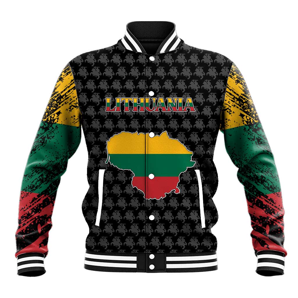 Lithuania Map Combined with National Coat of Arms Baseball Jacket Patriotic Design