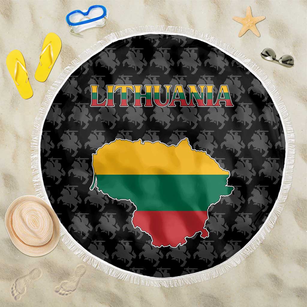 Lithuania Map Combined with National Coat of Arms Beach Blanket Patriotic Design