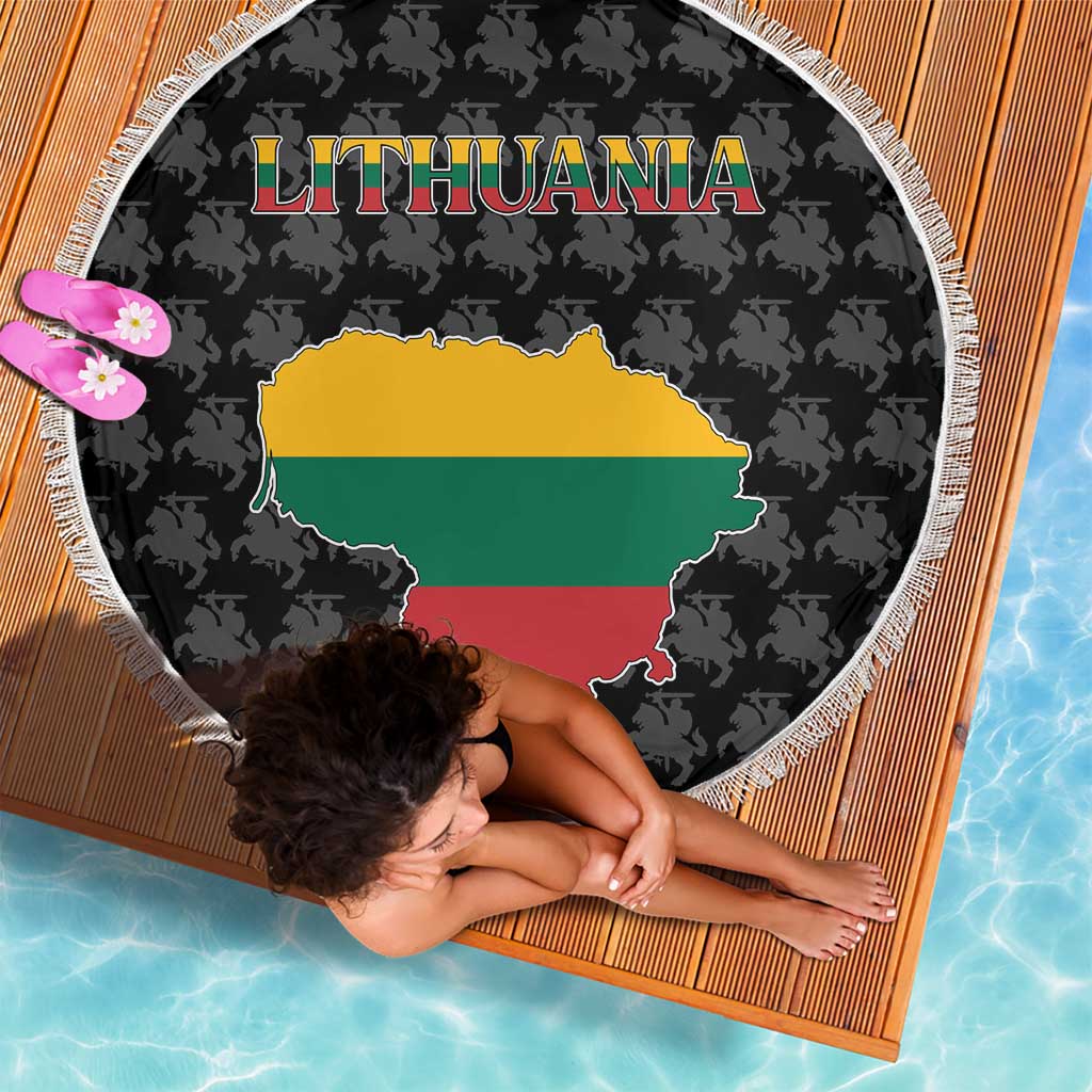 Lithuania Map Combined with National Coat of Arms Beach Blanket Patriotic Design