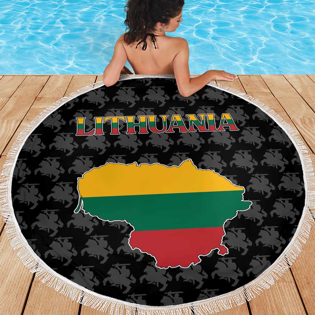 Lithuania Map Combined with National Coat of Arms Beach Blanket Patriotic Design