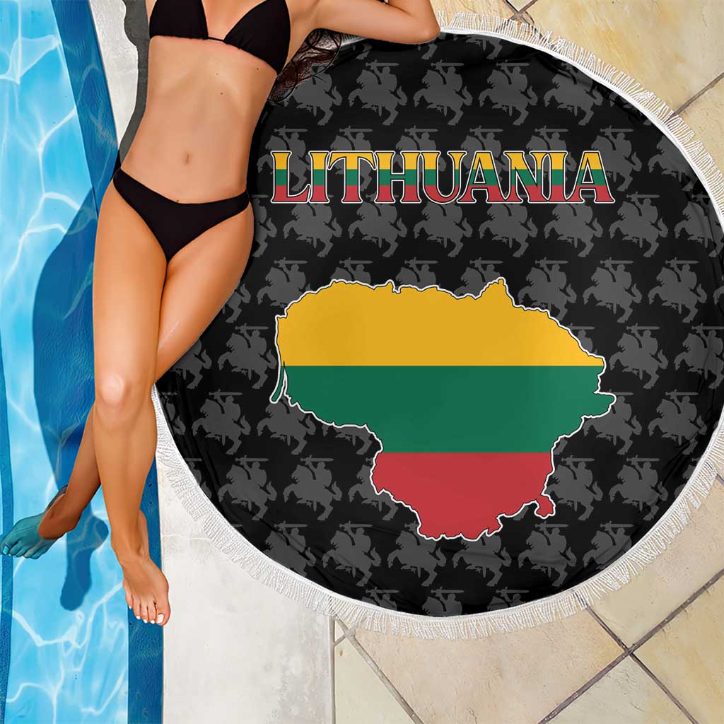 Lithuania Map Combined with National Coat of Arms Beach Blanket Patriotic Design