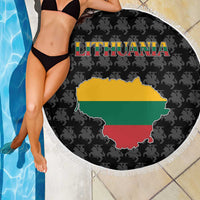 Lithuania Map Combined with National Coat of Arms Beach Blanket Patriotic Design