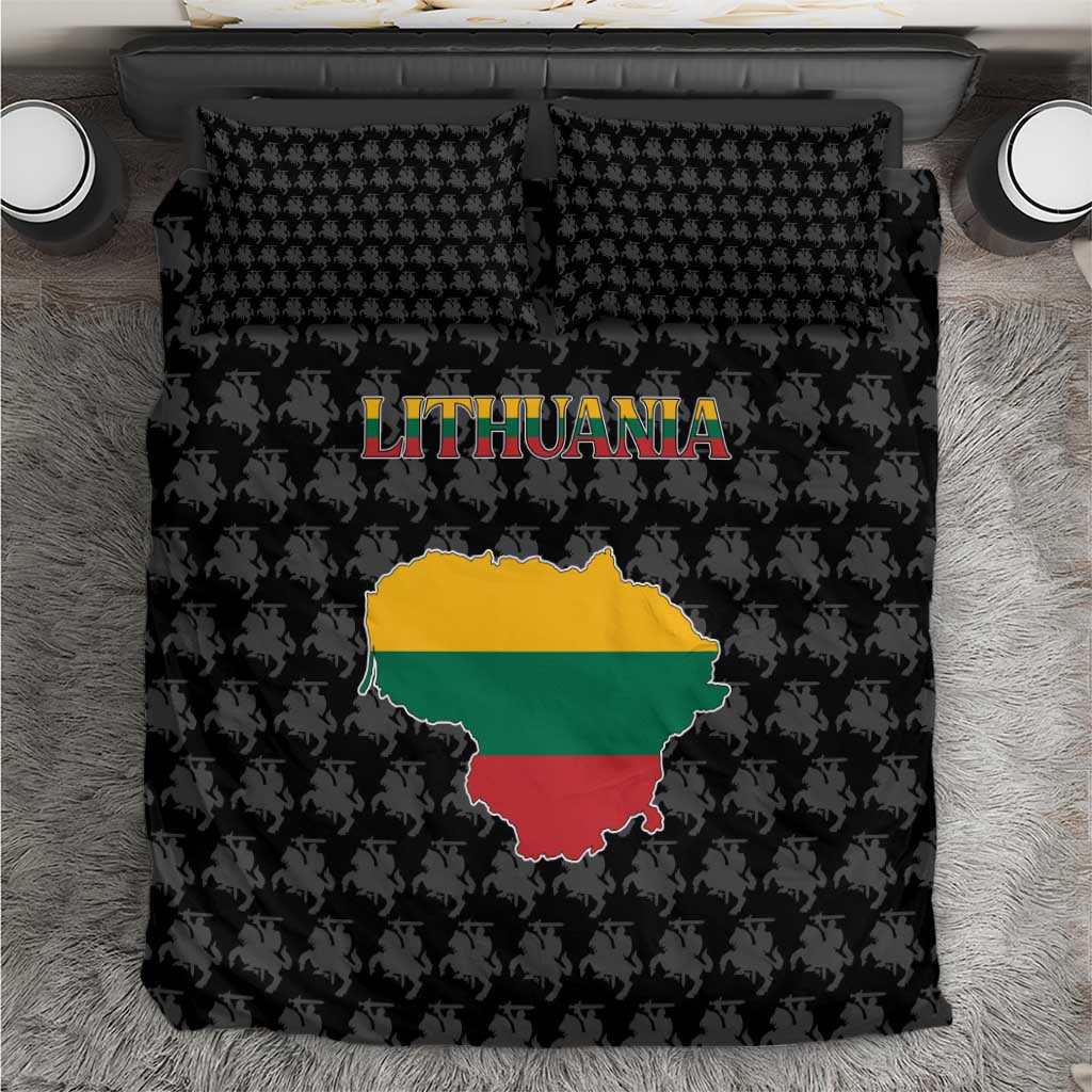 Lithuania Map Combined with National Coat of Arms Bedding Set Patriotic Design