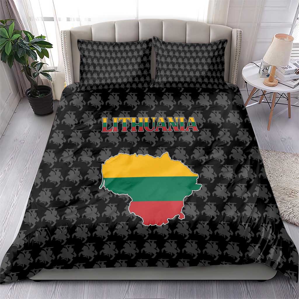 Lithuania Map Combined with National Coat of Arms Bedding Set Patriotic Design