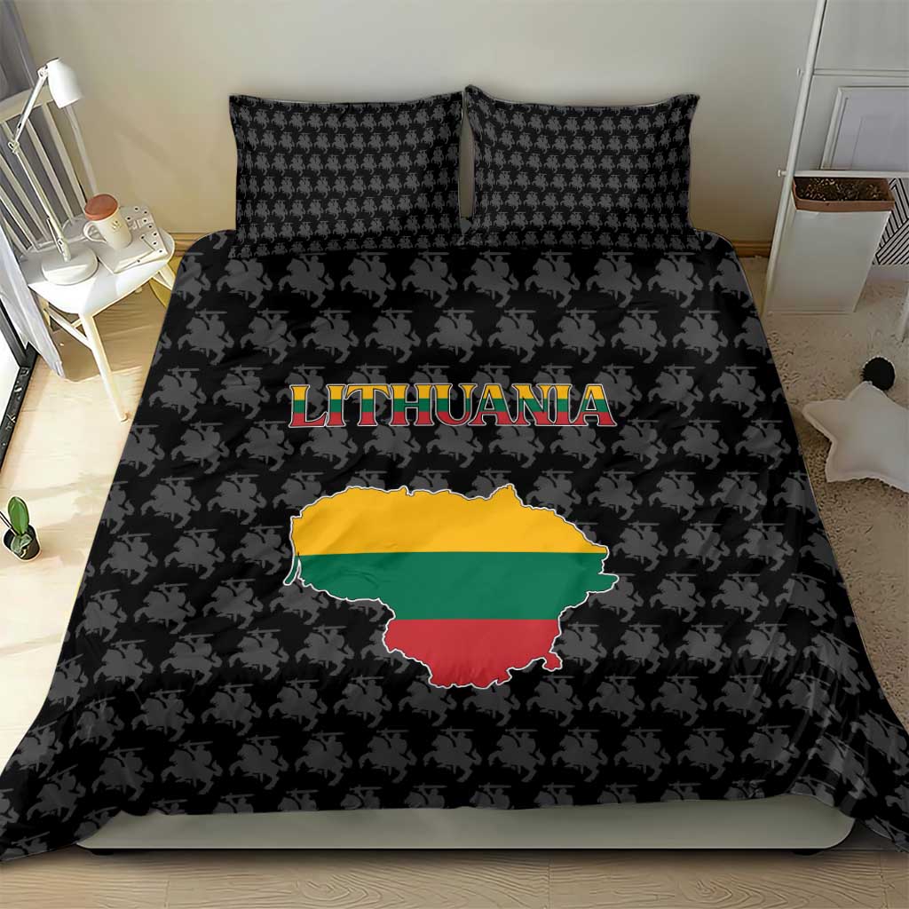 Lithuania Map Combined with National Coat of Arms Bedding Set Patriotic Design