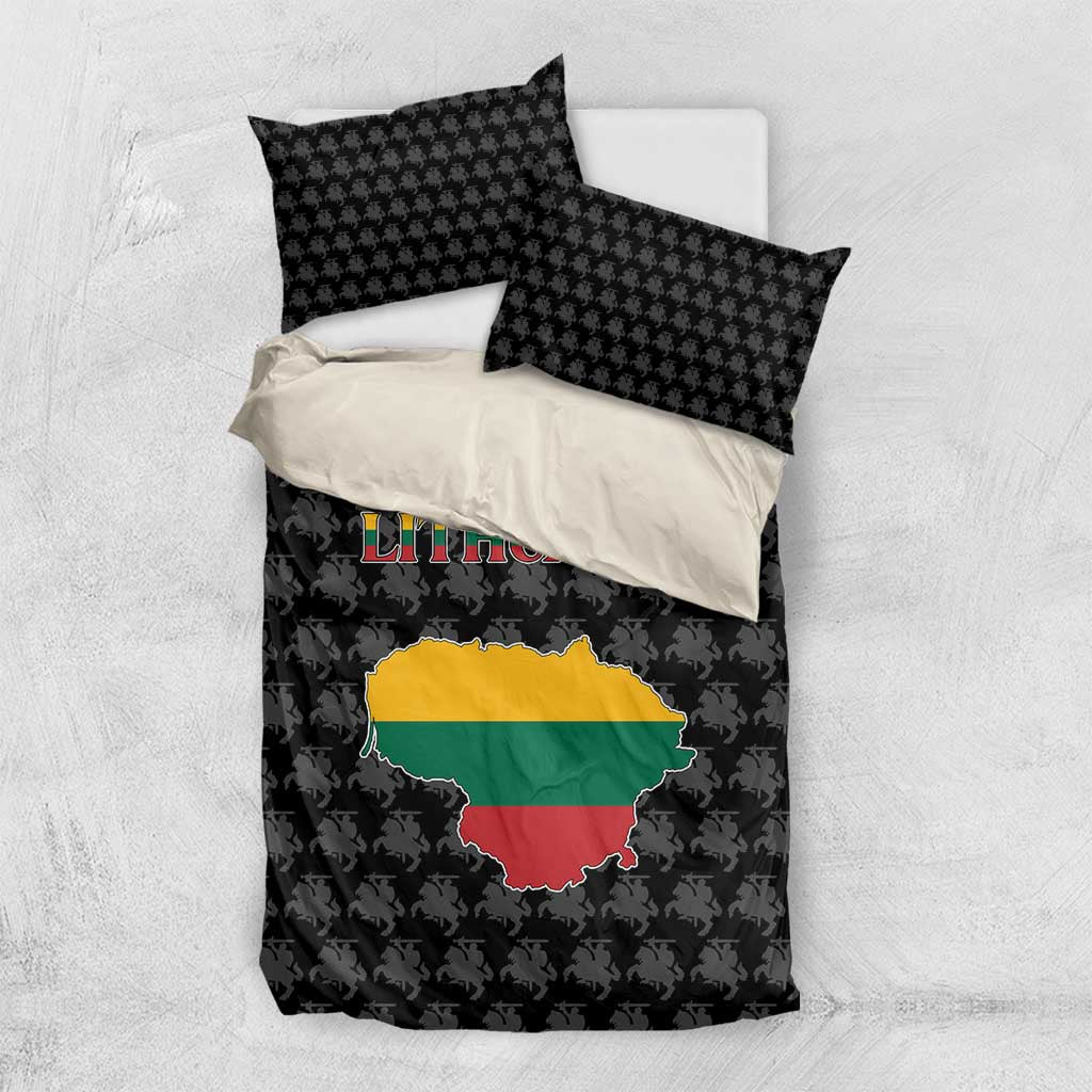 Lithuania Map Combined with National Coat of Arms Bedding Set Patriotic Design