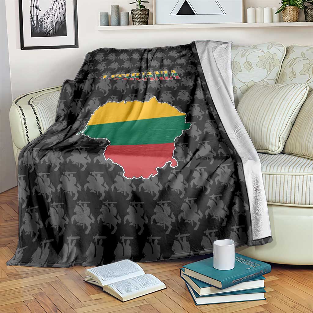 Lithuania Map Combined with National Coat of Arms Blanket Patriotic Design