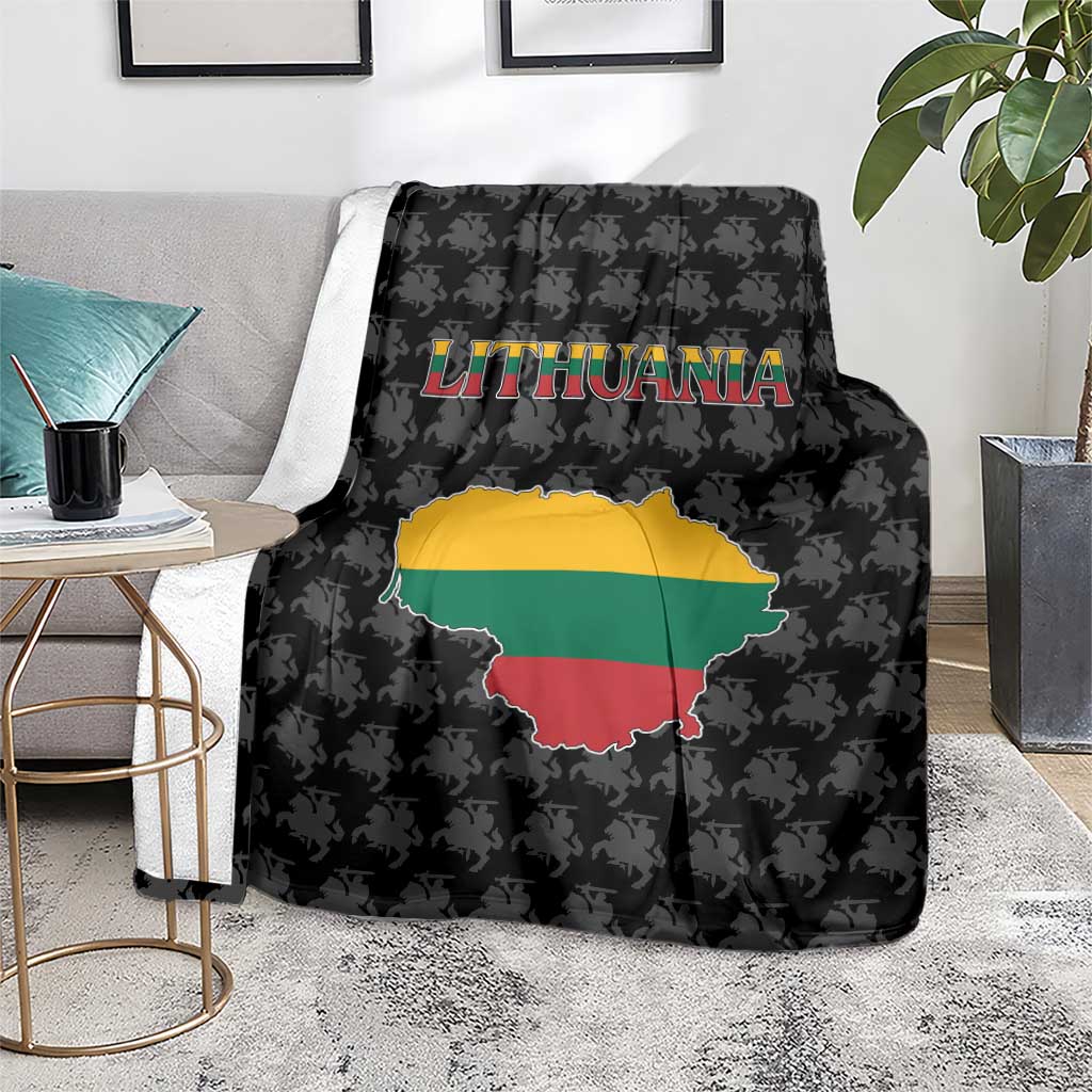 Lithuania Map Combined with National Coat of Arms Blanket Patriotic Design