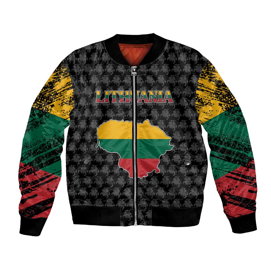 Lithuania Map Combined with National Coat of Arms Bomber Jacket Patriotic Design