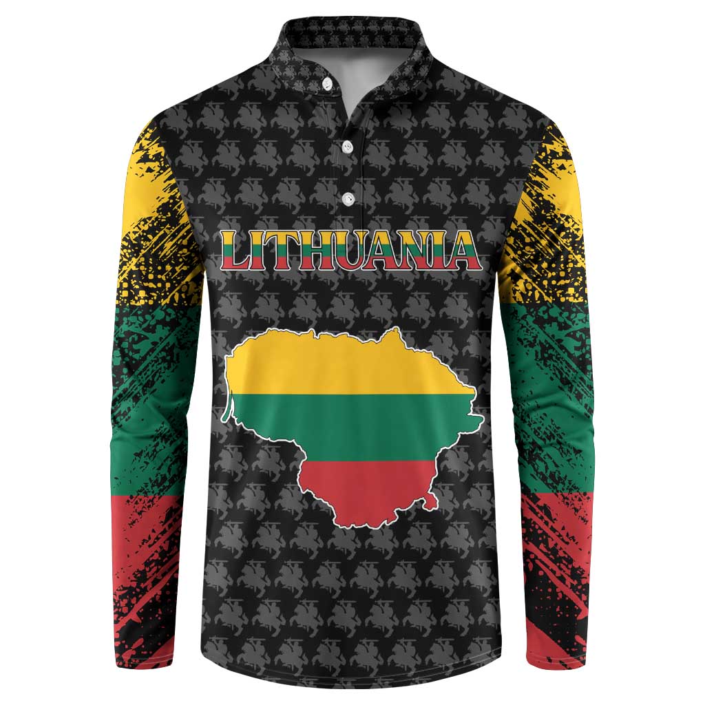 Lithuania Map Combined with National Coat of Arms Button Sweatshirt Patriotic Design