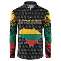 Lithuania Map Combined with National Coat of Arms Button Sweatshirt Patriotic Design