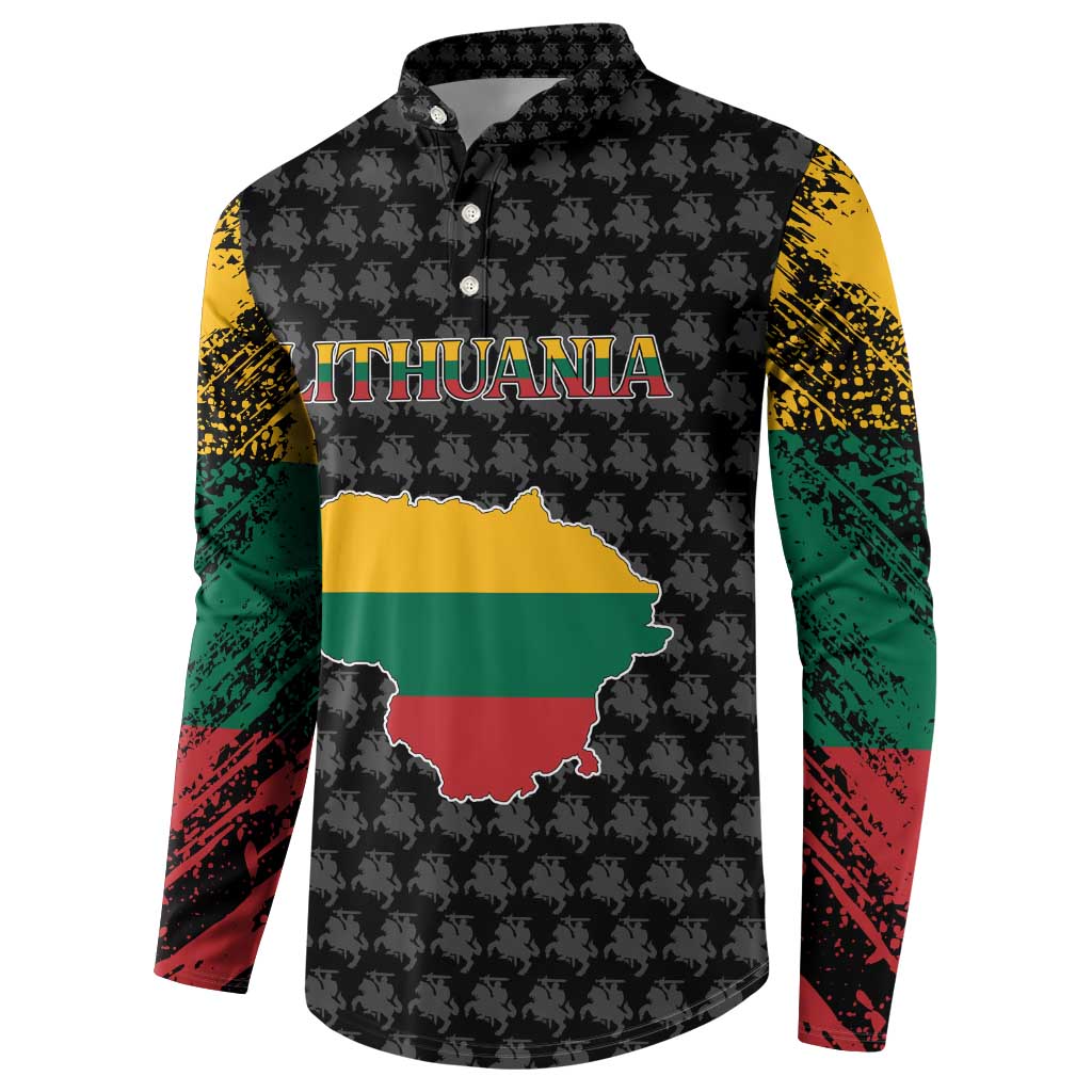 Lithuania Map Combined with National Coat of Arms Button Sweatshirt Patriotic Design