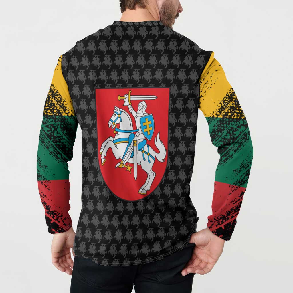 Lithuania Map Combined with National Coat of Arms Button Sweatshirt Patriotic Design