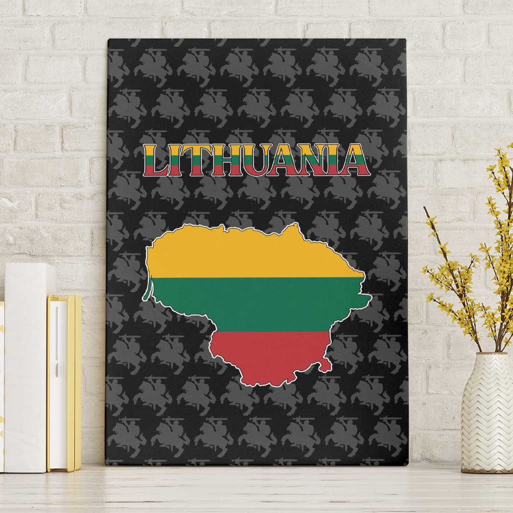 Lithuania Map Combined with National Coat of Arms Canvas Wall Art Patriotic Design