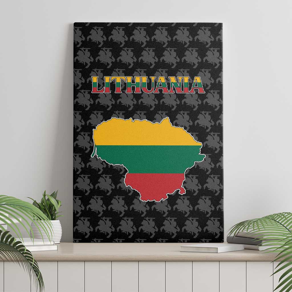 Lithuania Map Combined with National Coat of Arms Canvas Wall Art Patriotic Design