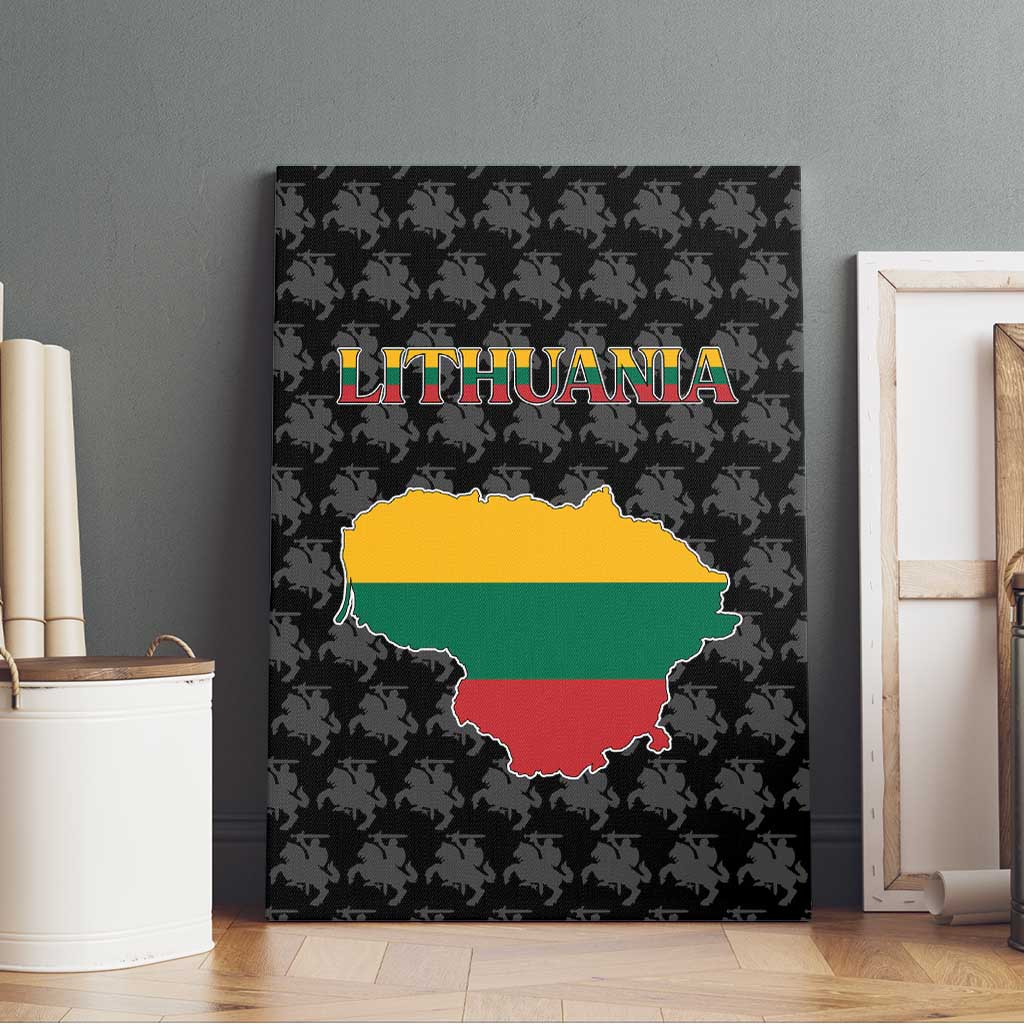 Lithuania Map Combined with National Coat of Arms Canvas Wall Art Patriotic Design