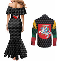 Lithuania Map Combined with National Coat of Arms Couples Matching Mermaid Dress and Long Sleeve Button Shirt Patriotic Design