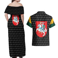Lithuania Map Combined with National Coat of Arms Couples Matching Off Shoulder Maxi Dress and Hawaiian Shirt Patriotic Design