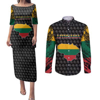 Lithuania Map Combined with National Coat of Arms Couples Matching Puletasi and Long Sleeve Button Shirt Patriotic Design
