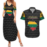 Lithuania Map Combined with National Coat of Arms Couples Matching Summer Maxi Dress and Hawaiian Shirt Patriotic Design