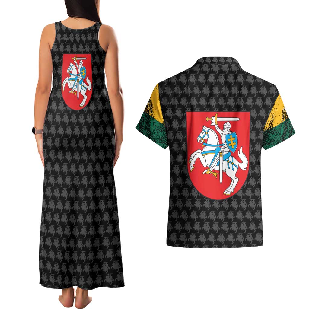 Lithuania Map Combined with National Coat of Arms Couples Matching Tank Maxi Dress and Hawaiian Shirt Patriotic Design