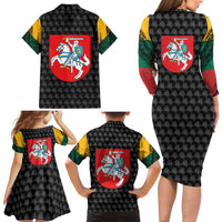 Lithuania Map Combined with National Coat of Arms Family Matching Long Sleeve Bodycon Dress and Hawaiian Shirt Patriotic Design