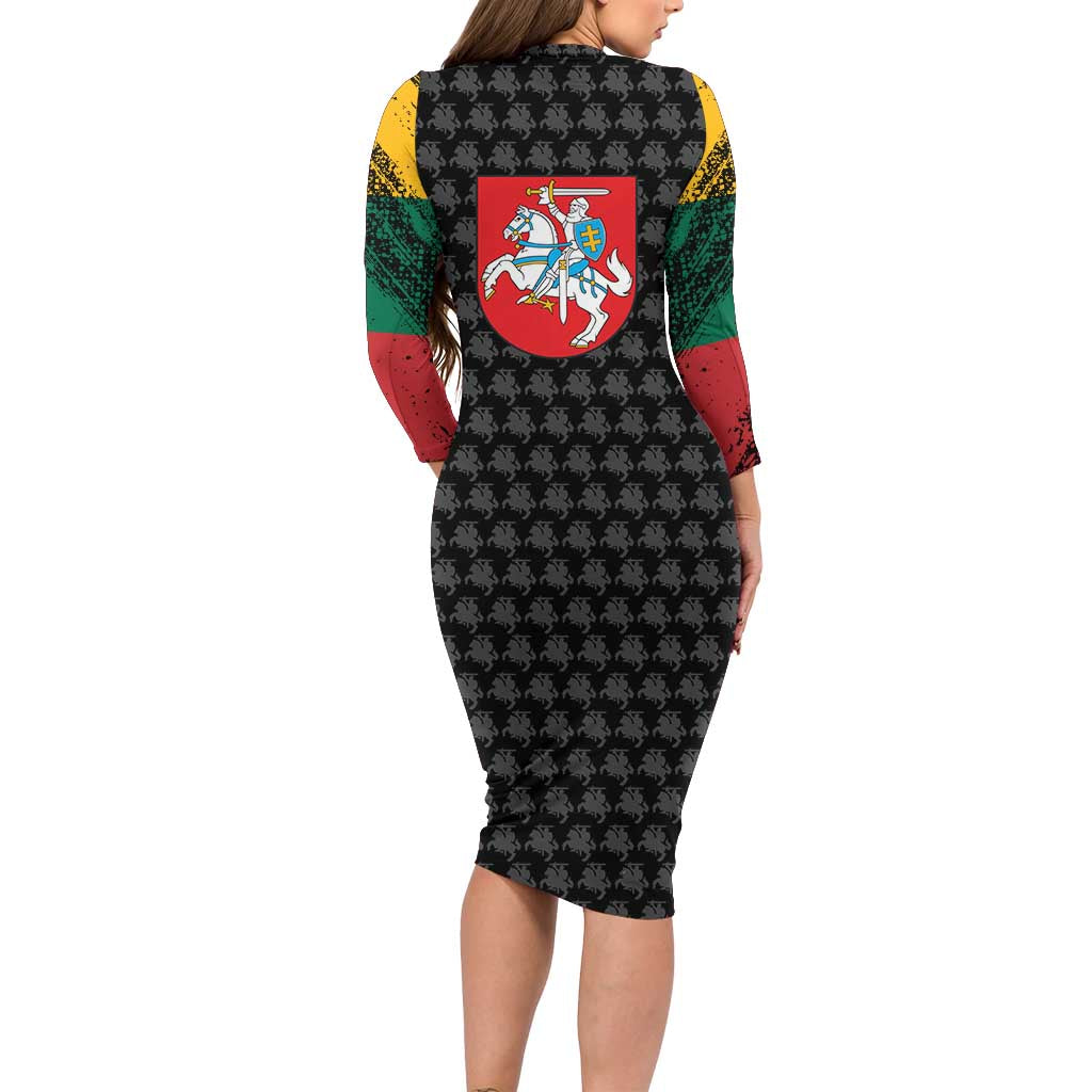 Lithuania Map Combined with National Coat of Arms Family Matching Long Sleeve Bodycon Dress and Hawaiian Shirt Patriotic Design