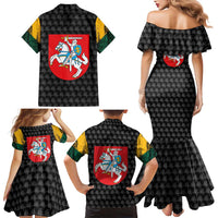 Lithuania Map Combined with National Coat of Arms Family Matching Mermaid Dress and Hawaiian Shirt Patriotic Design
