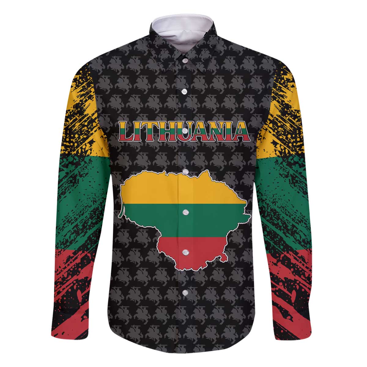 Lithuania Map Combined with National Coat of Arms Family Matching Off The Shoulder Long Sleeve Dress and Hawaiian Shirt Patriotic Design