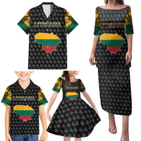 Lithuania Map Combined with National Coat of Arms Family Matching Puletasi and Hawaiian Shirt Patriotic Design