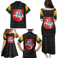 Lithuania Map Combined with National Coat of Arms Family Matching Puletasi and Hawaiian Shirt Patriotic Design