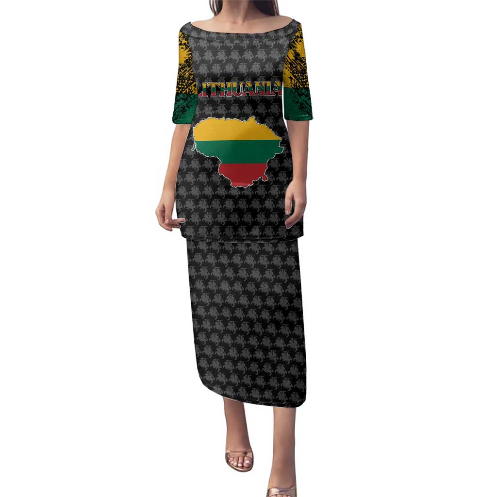 Lithuania Map Combined with National Coat of Arms Family Matching Puletasi and Hawaiian Shirt Patriotic Design