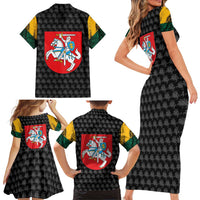 Lithuania Map Combined with National Coat of Arms Family Matching Short Sleeve Bodycon Dress and Hawaiian Shirt Patriotic Design