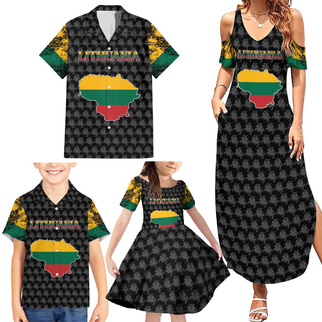 Lithuania Map Combined with National Coat of Arms Family Matching Summer Maxi Dress and Hawaiian Shirt Patriotic Design