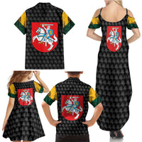 Lithuania Map Combined with National Coat of Arms Family Matching Summer Maxi Dress and Hawaiian Shirt Patriotic Design