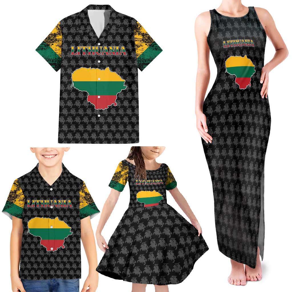 Lithuania Map Combined with National Coat of Arms Family Matching Tank Maxi Dress and Hawaiian Shirt Patriotic Design