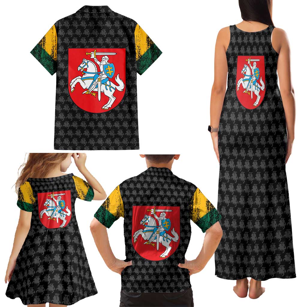 Lithuania Map Combined with National Coat of Arms Family Matching Tank Maxi Dress and Hawaiian Shirt Patriotic Design