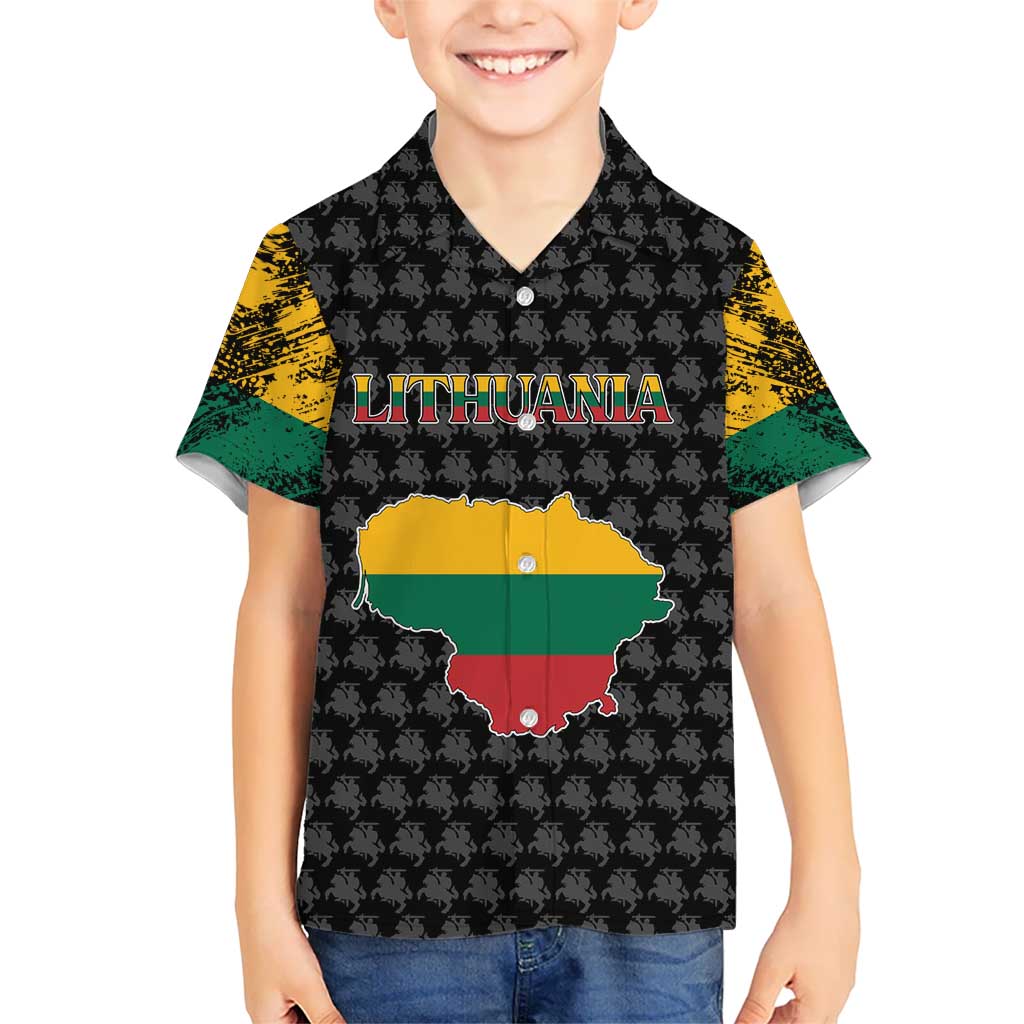 Lithuania Map Combined with National Coat of Arms Kid Hawaiian Shirt Patriotic Design