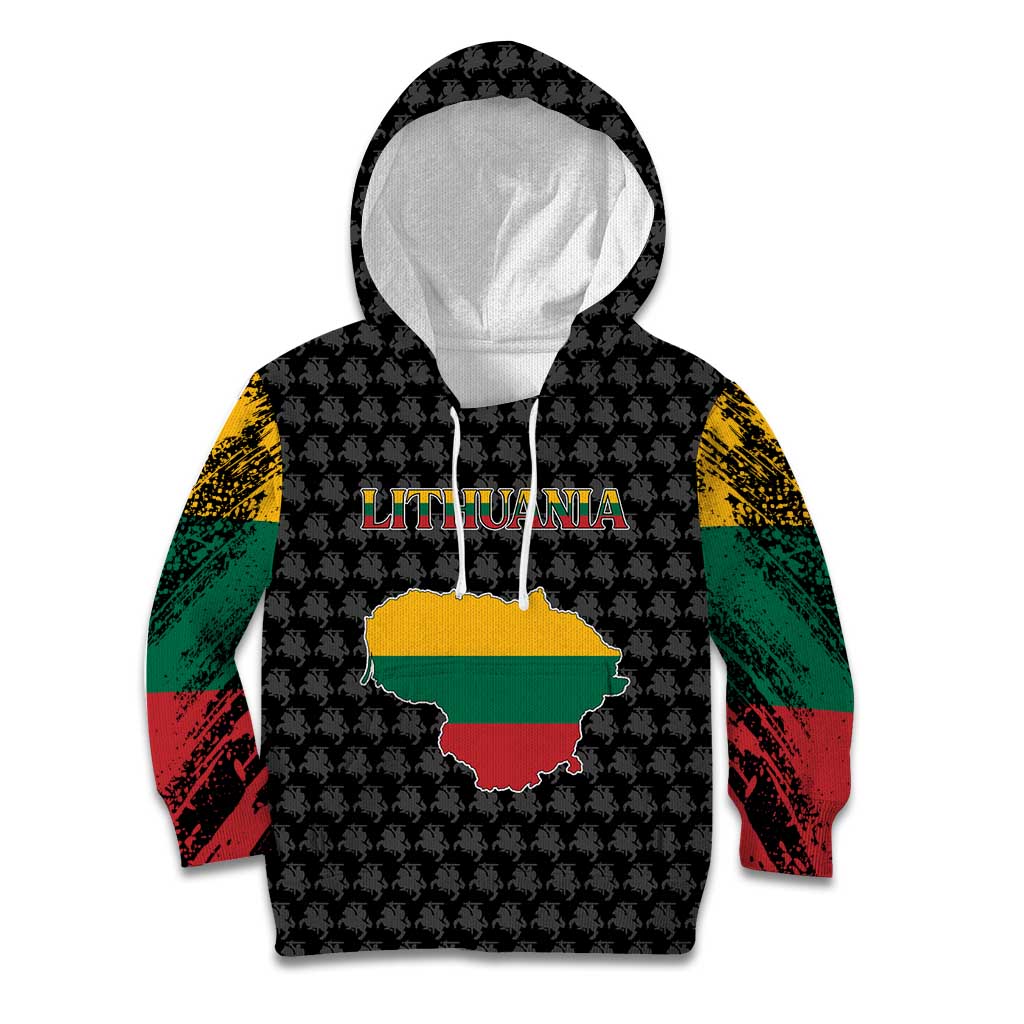 Lithuania Map Combined with National Coat of Arms Kid Hoodie Patriotic Design