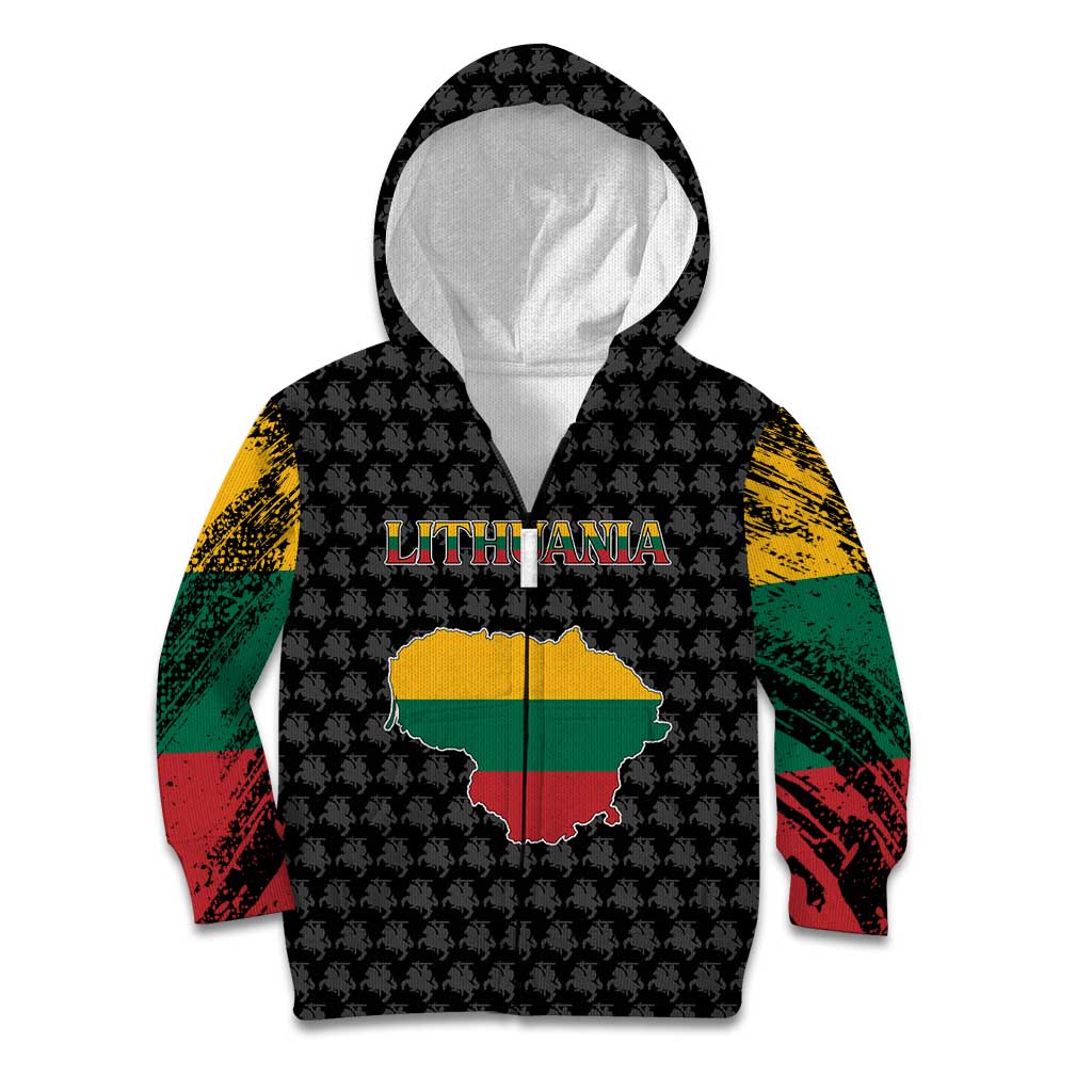 Lithuania Map Combined with National Coat of Arms Kid Hoodie Patriotic Design